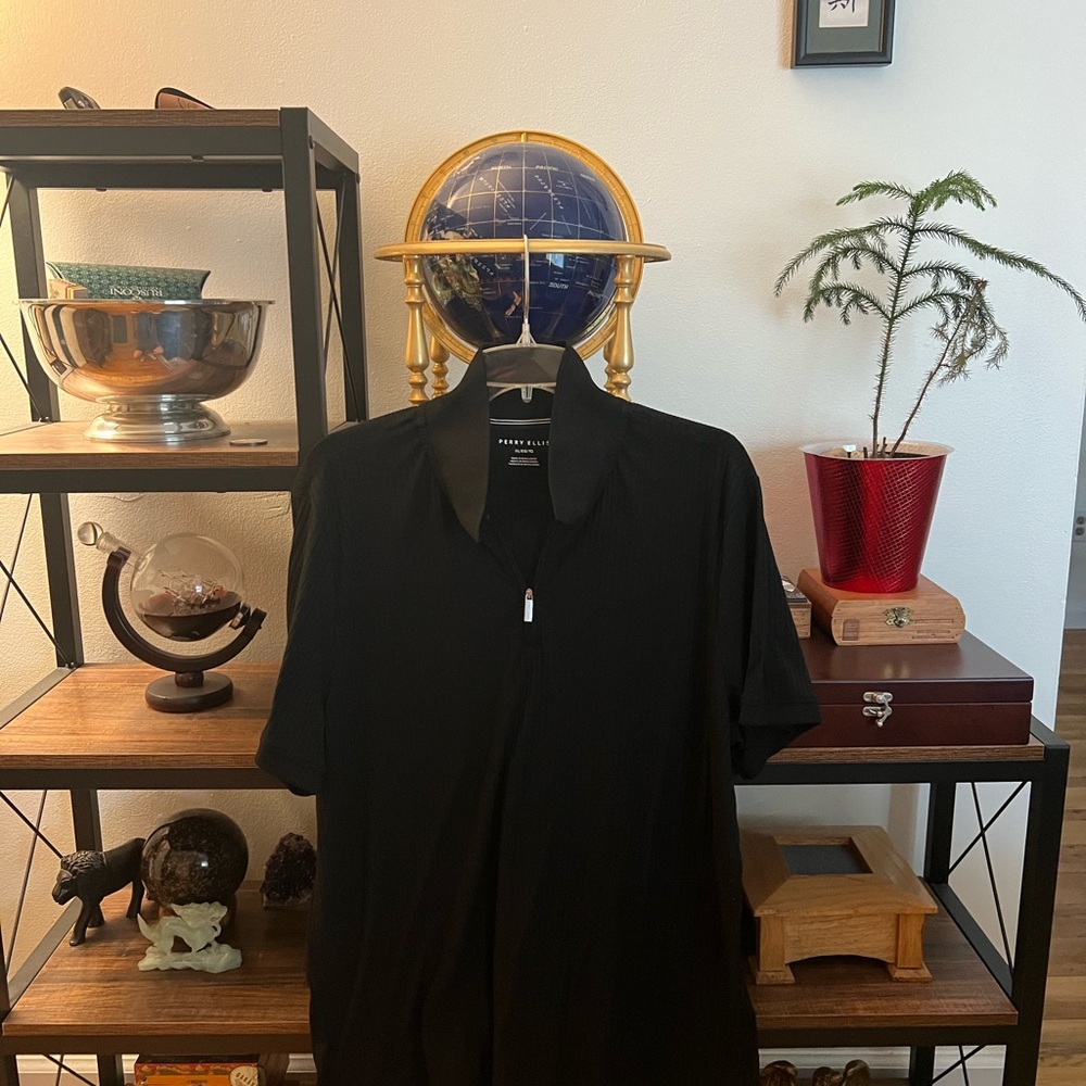 Perry Ellis Black Ribbed Zip-Up Shirt